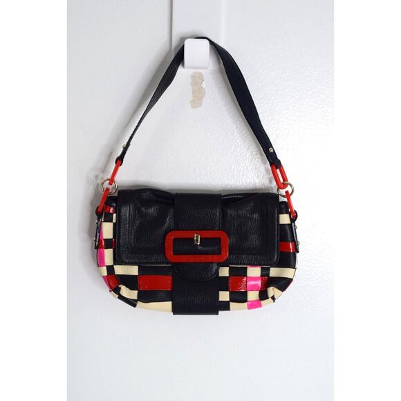 Kate Spade New York Leather Shoulder Bag y2K Weave Blue Pink Red White Flap - Picture 1 of 4